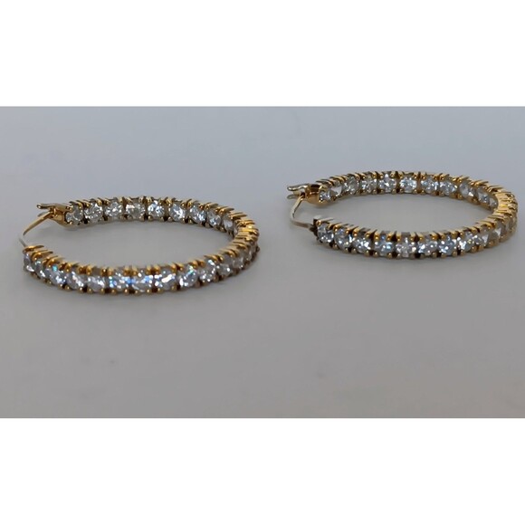 Vermeil ADI 925 Sterling Silver Cubic Zirconia Inside Out Hoop Earrings 1.25 in - Picture 9 of 16